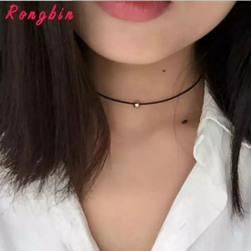 Simple Fashion Choker Necklace Thin Black Leather